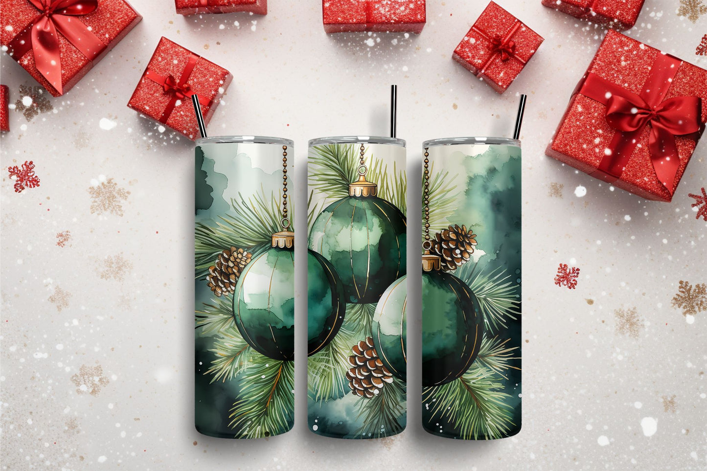 Watercolor Ornaments Green Tumbler