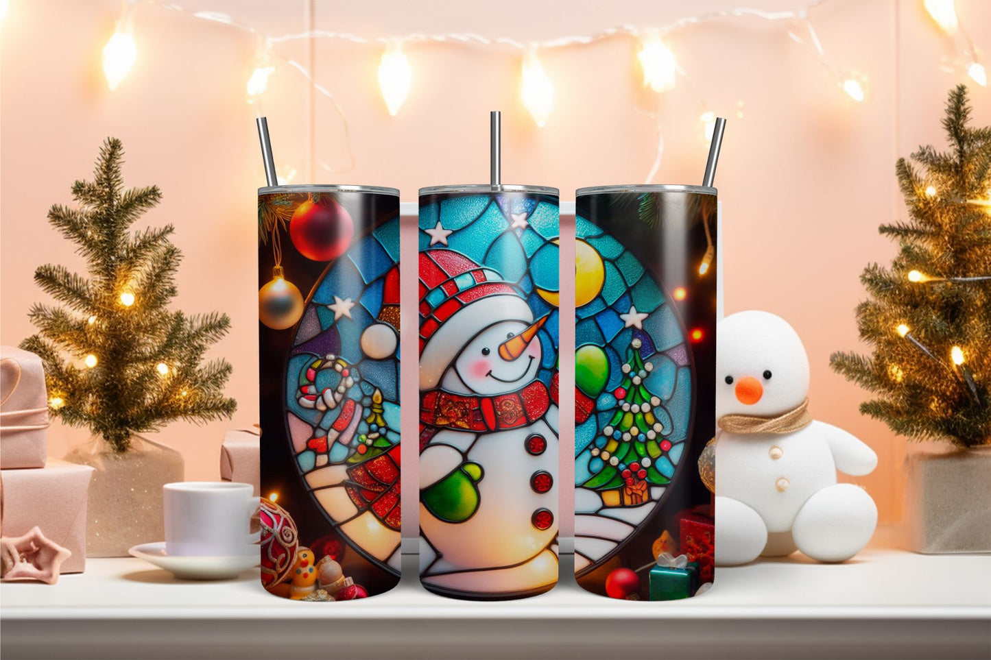 Stained Glass Snowman 8 Tumbler
