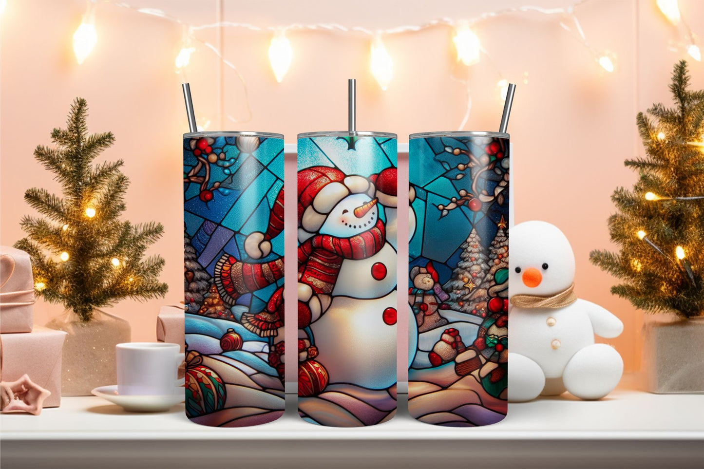 Stained Glass Snowman 12 Tumbler