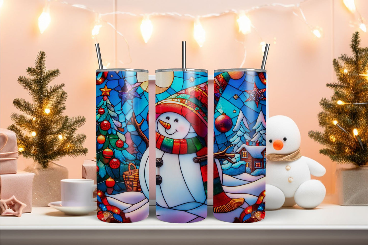 Stained Glass Snowman 10 Tumbler