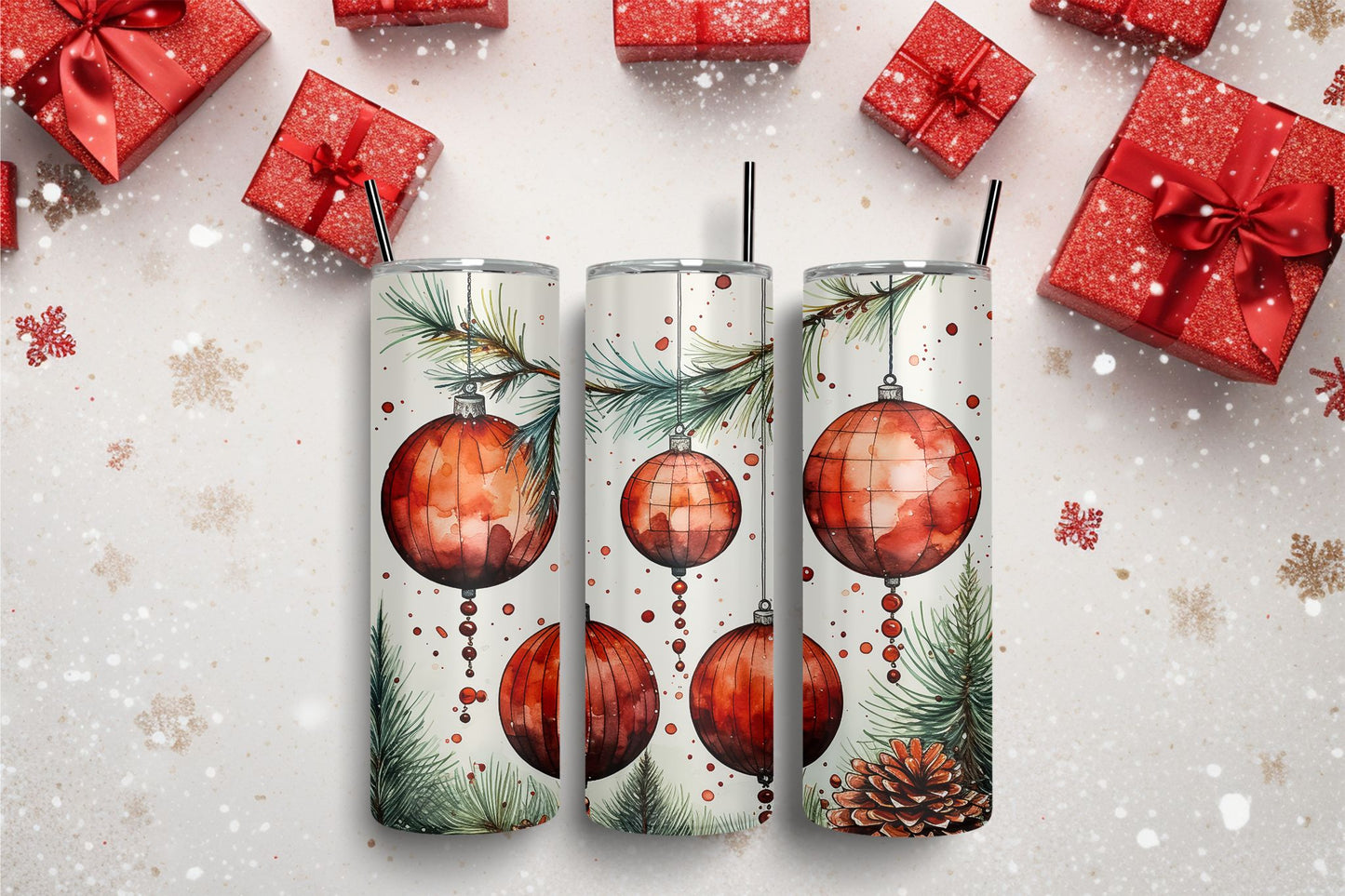 Watercolor Ornaments Red 1 Tumbler