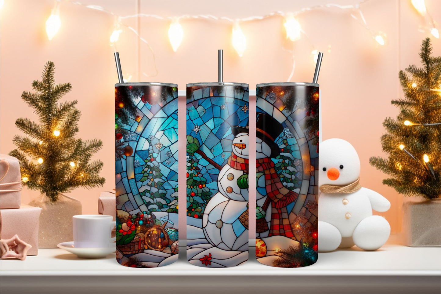 Stained Glass Snowman 7 Tumbler