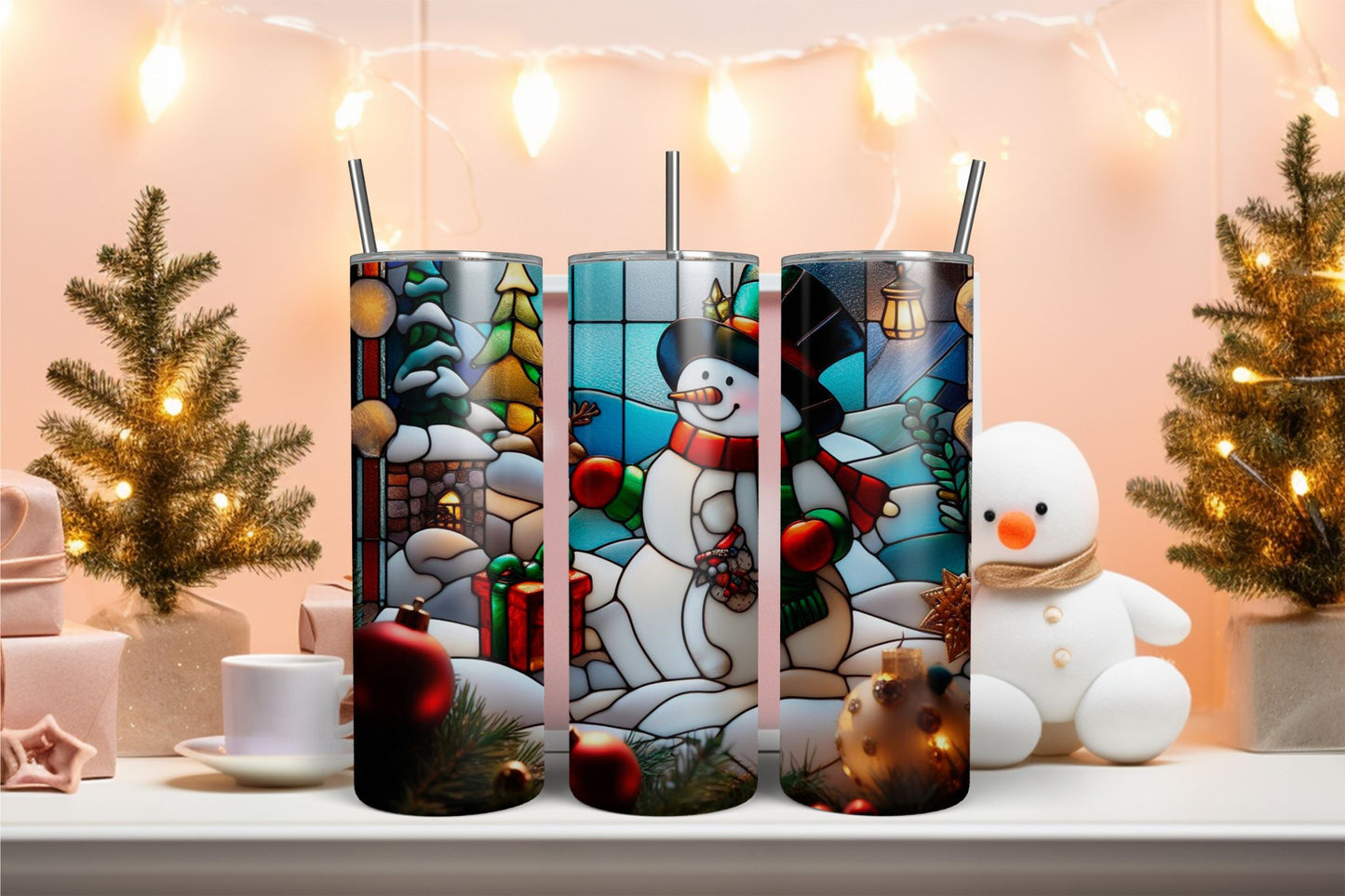 Stained Glass Snowman 11 Tumbler