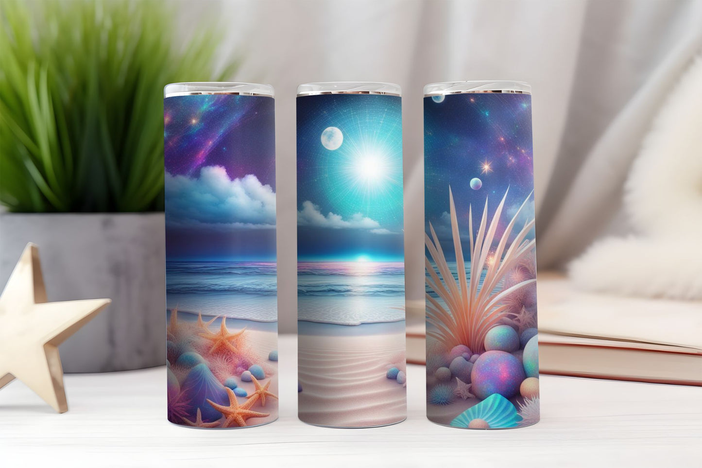 Spacey Beach Border Design Tumbler