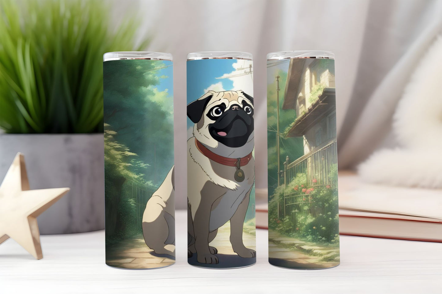 Happy Pug Anime Tumbler