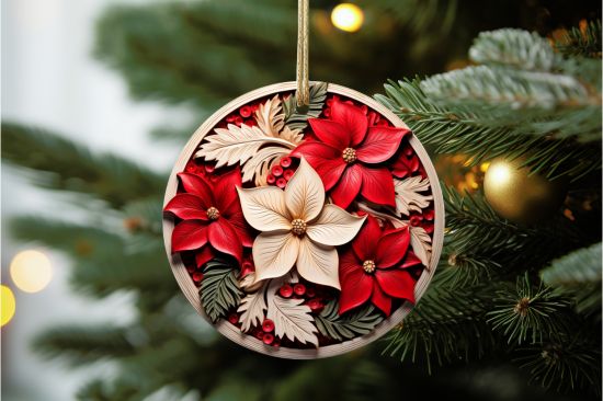 Wood Design Flowers Ornament
