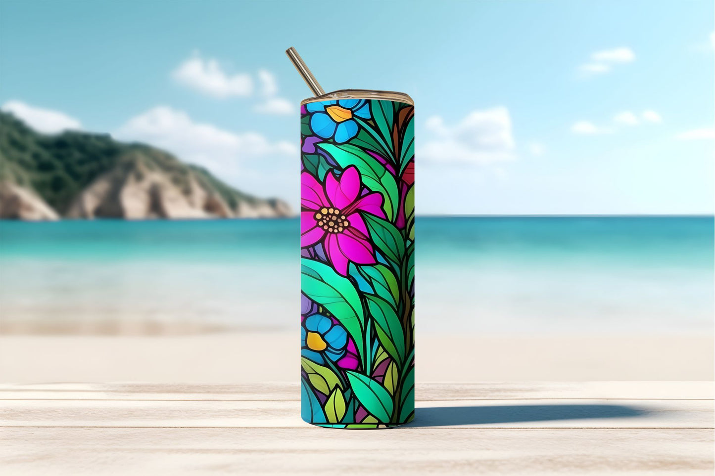 Flowers Stained Glass Tumbler
