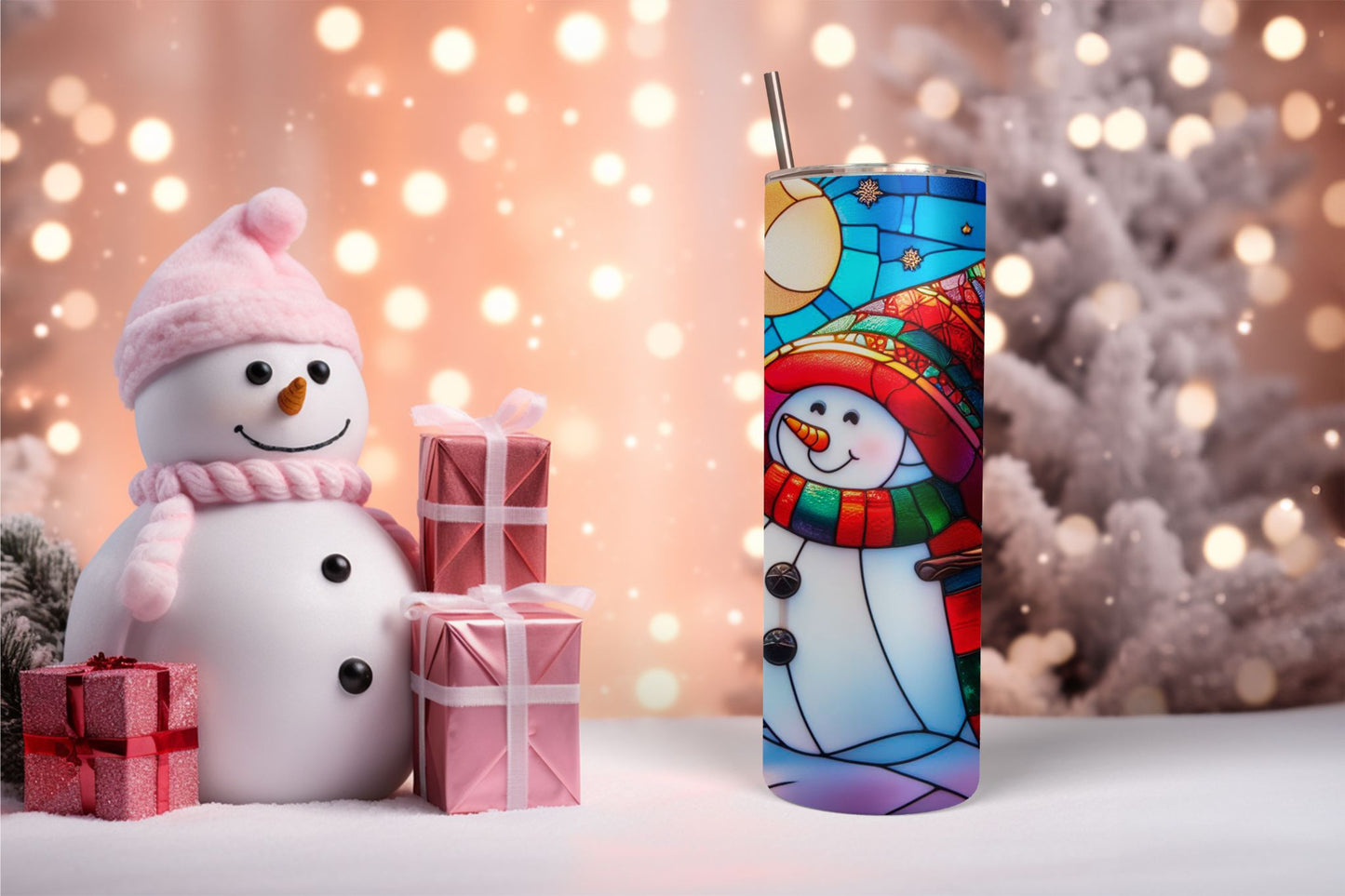 Stained Glass Snowman 10 Tumbler