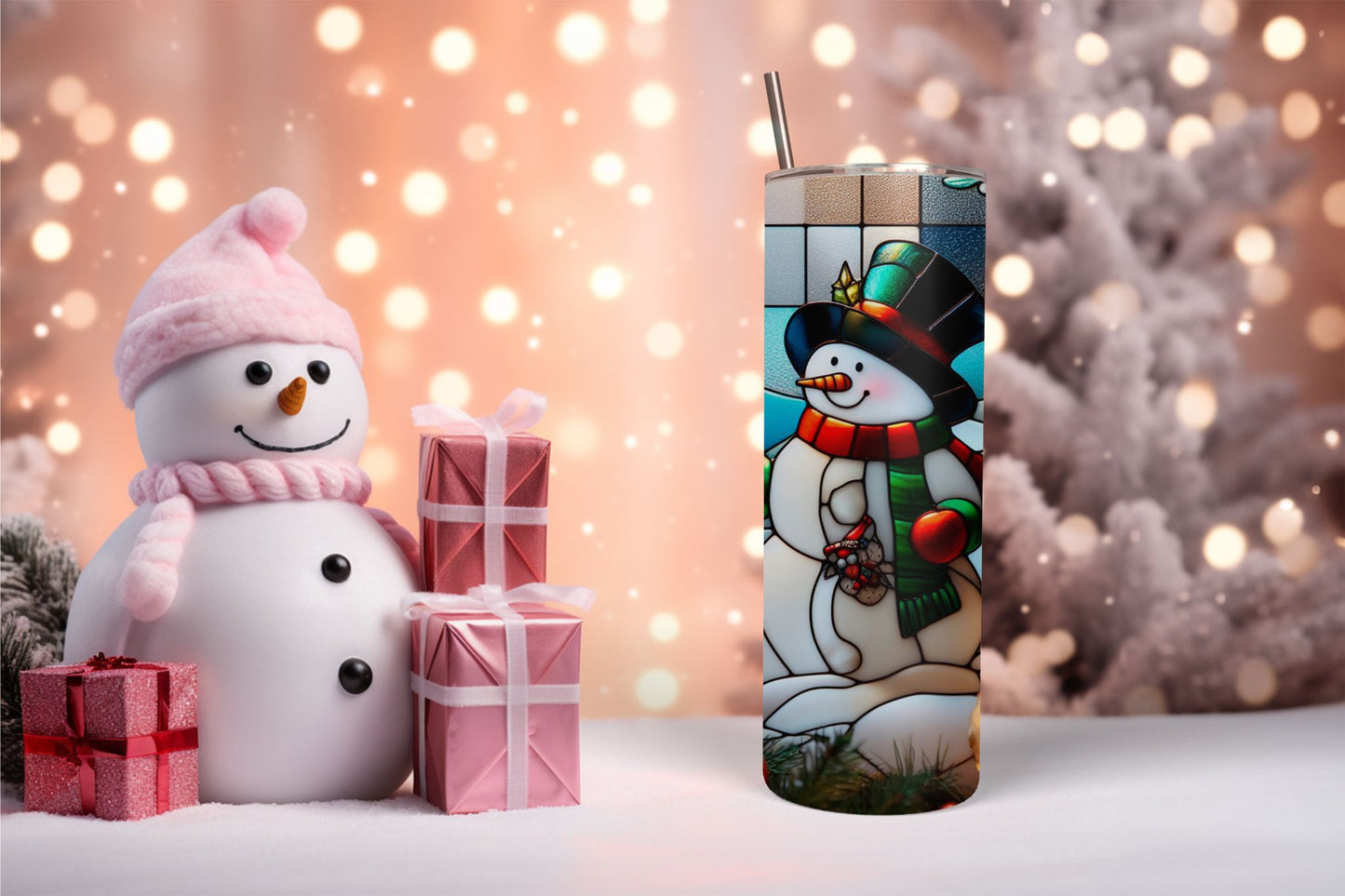 Stained Glass Snowman 11 Tumbler