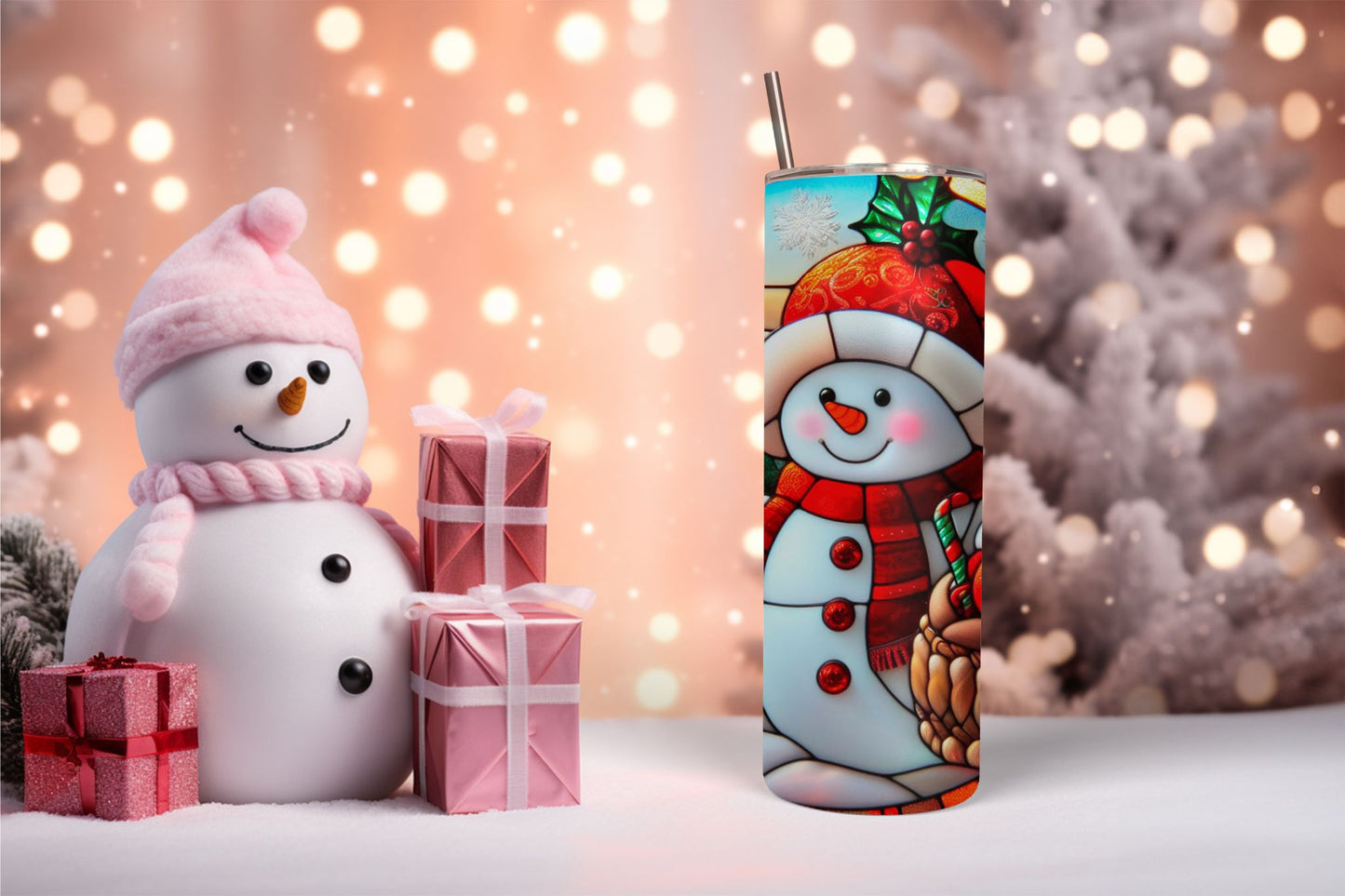 Stained Glass Snowman 5 Tumbler