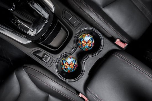 Stained Glass Butterfly Car Coasters