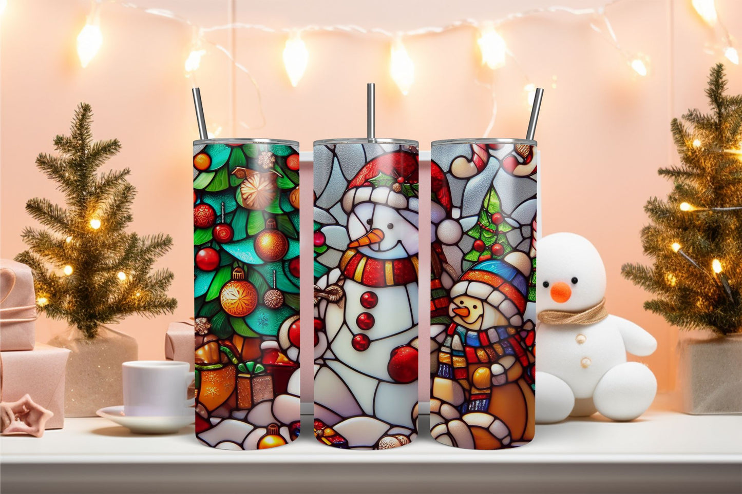 Stained Glass Snowman 3 Tumbler