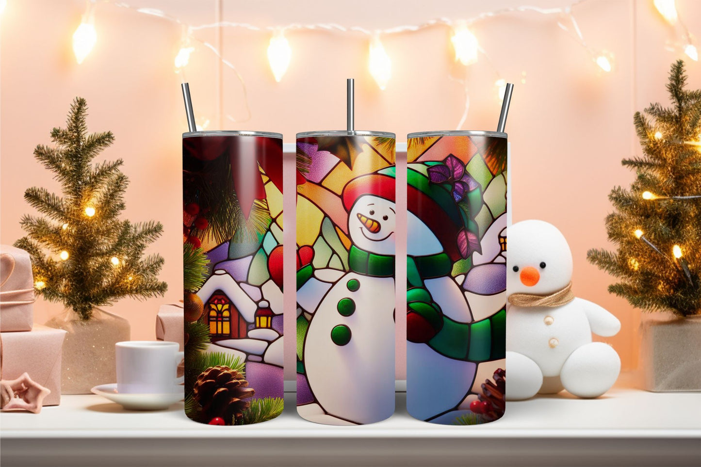 Stained Glass Snowman 4 Tumbler