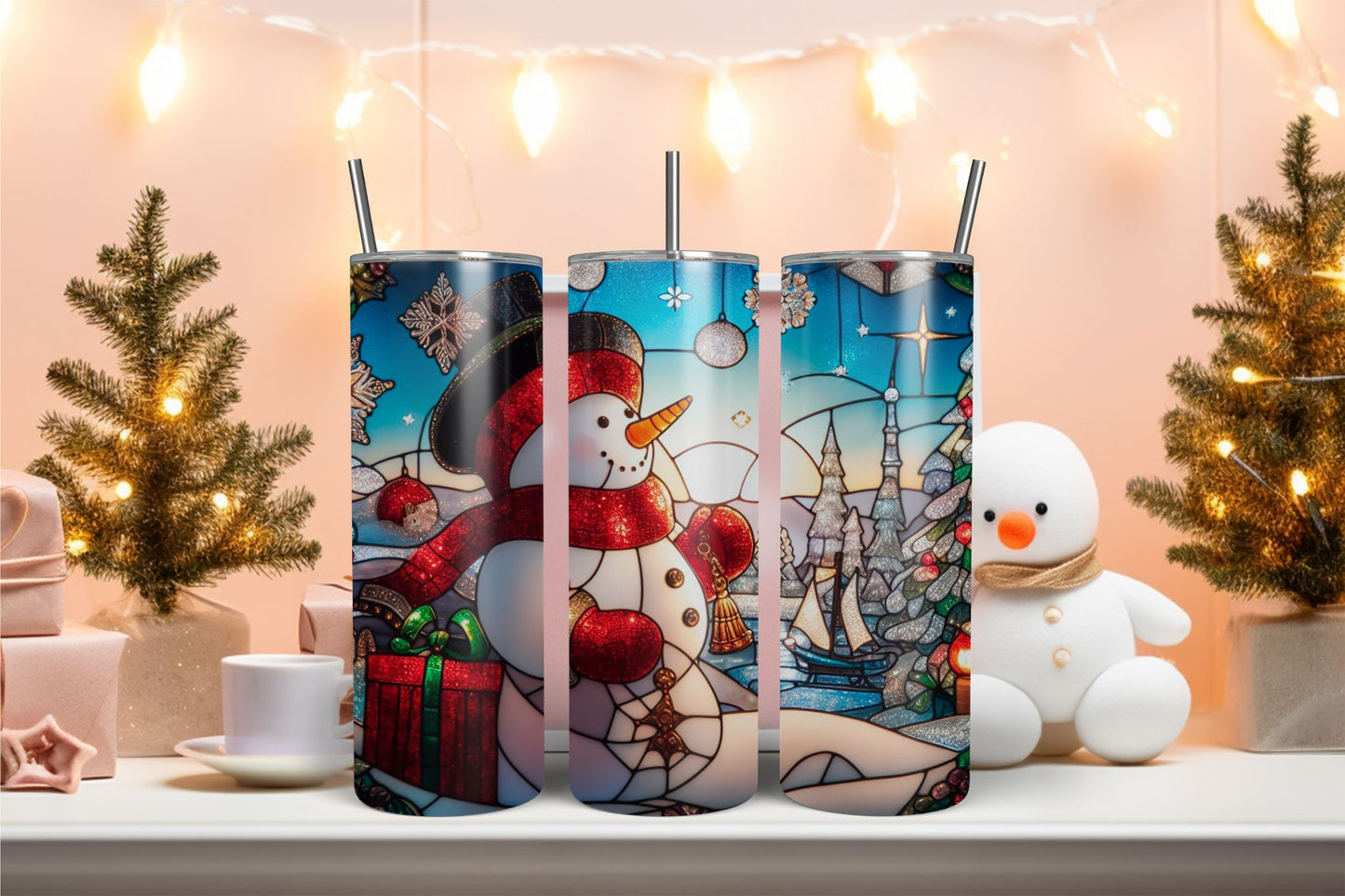 Stained Glass Snowman 6 Tumbler