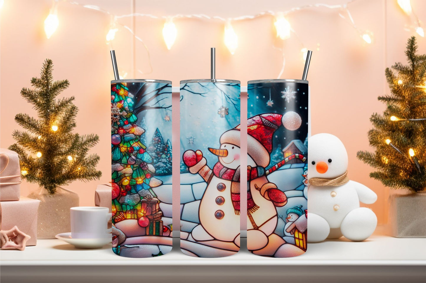 Stained Glass Snowman 9 Tumbler