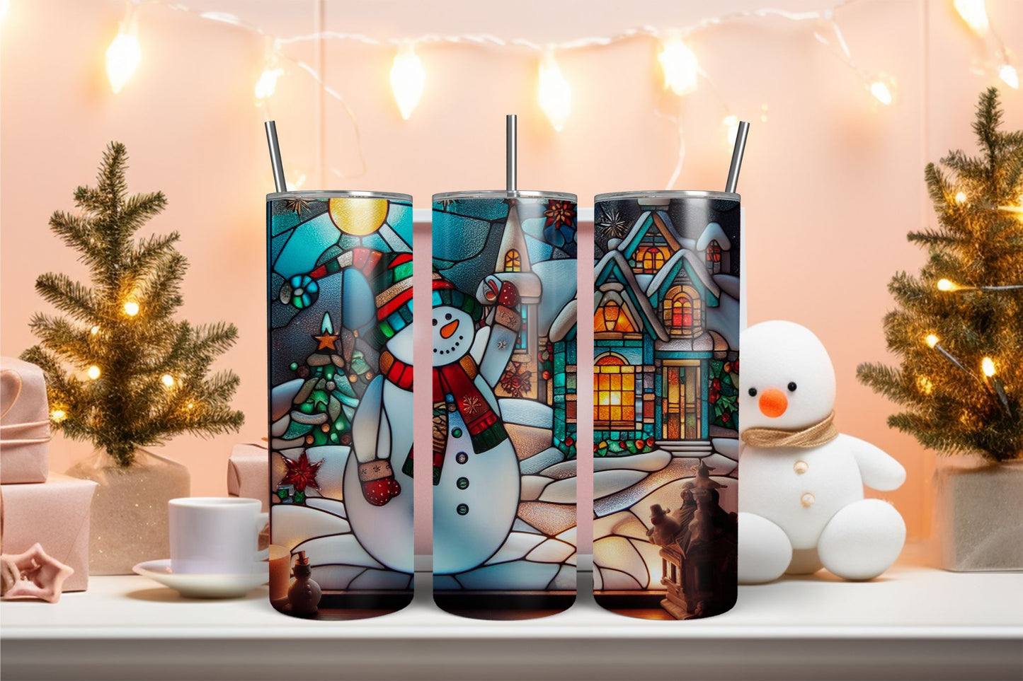 Stained Glass Snowman 2 Tumbler