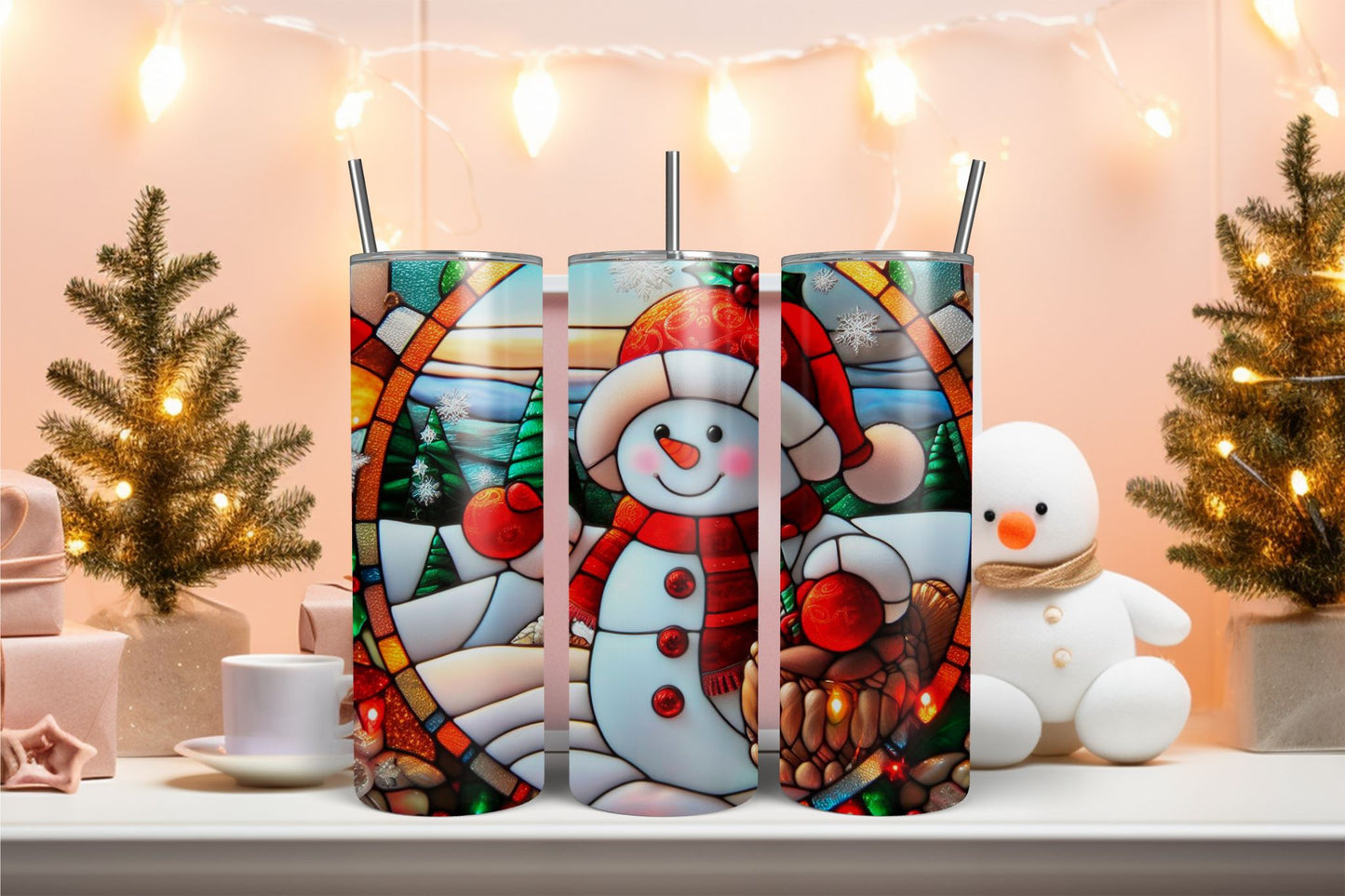 Stained Glass Snowman 5 Tumbler