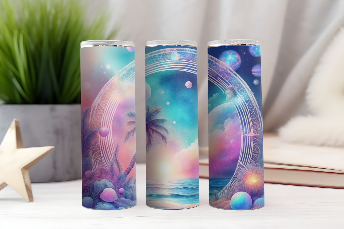 Spacey Beach Border Design 3 Tumbler