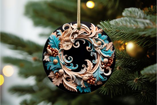 Wood Design Blue Wreath Ornament