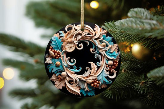 Wood Design Blue Wreath Ornament