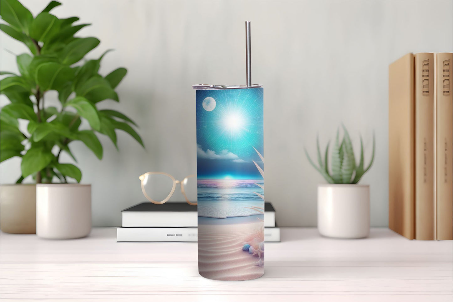 Spacey Beach Border Design Tumbler
