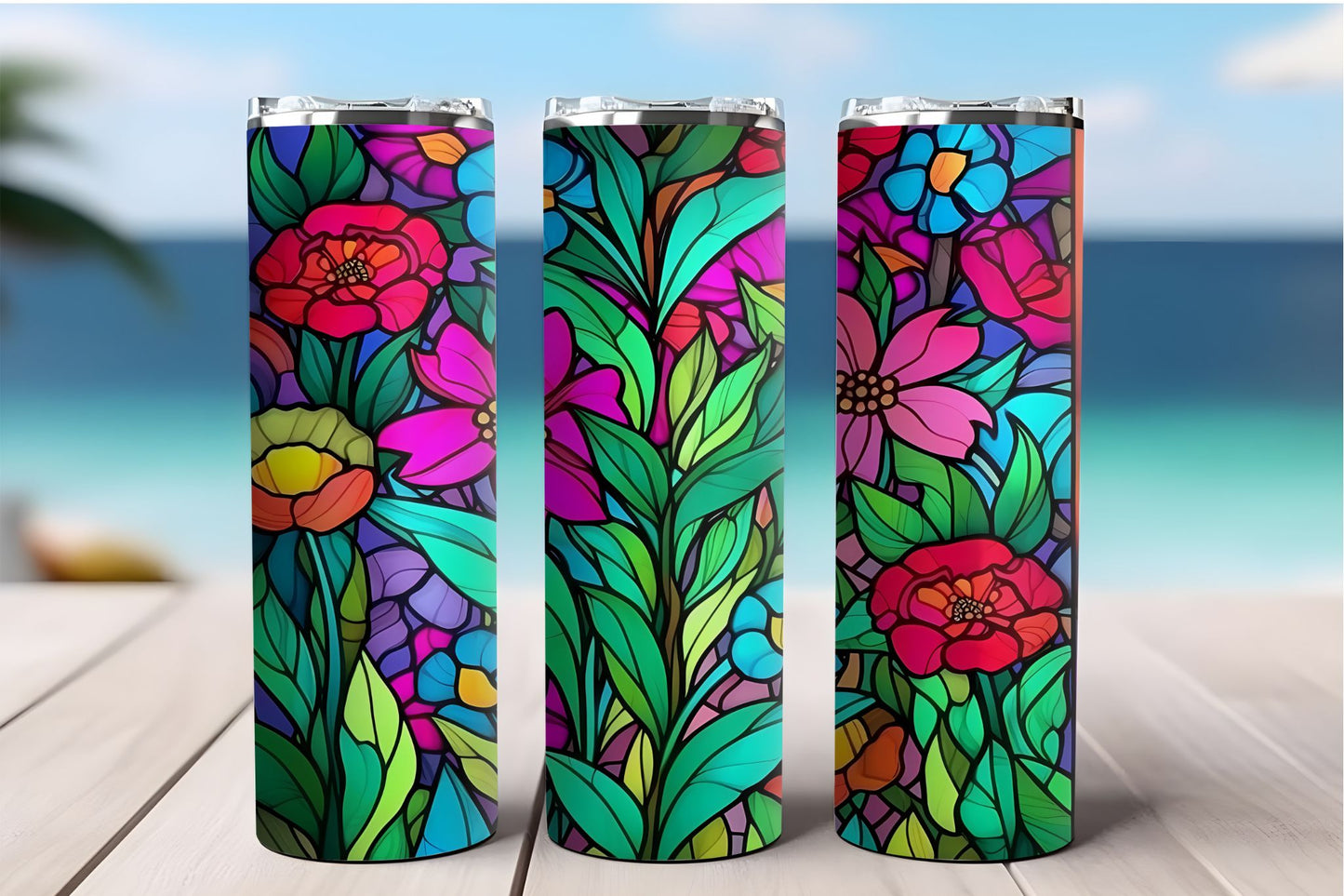 Flowers Stained Glass Tumbler